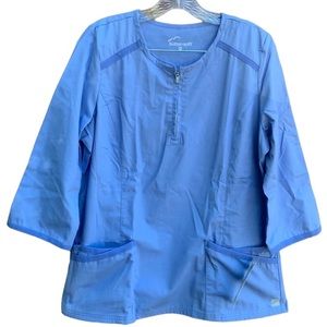 Uniform Advantage Butter Soft Ceil Blue 3/4 Sleeve 4 Pocket 1/4 Zipper Scrub Top